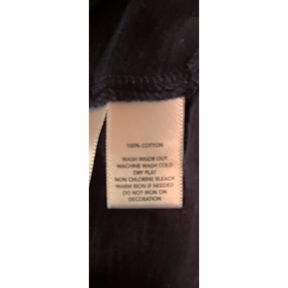 LOFT Black Cotton Tee Boho Minimalist Floral Embroidered Top Casual Chic M - Picture 4 of 5